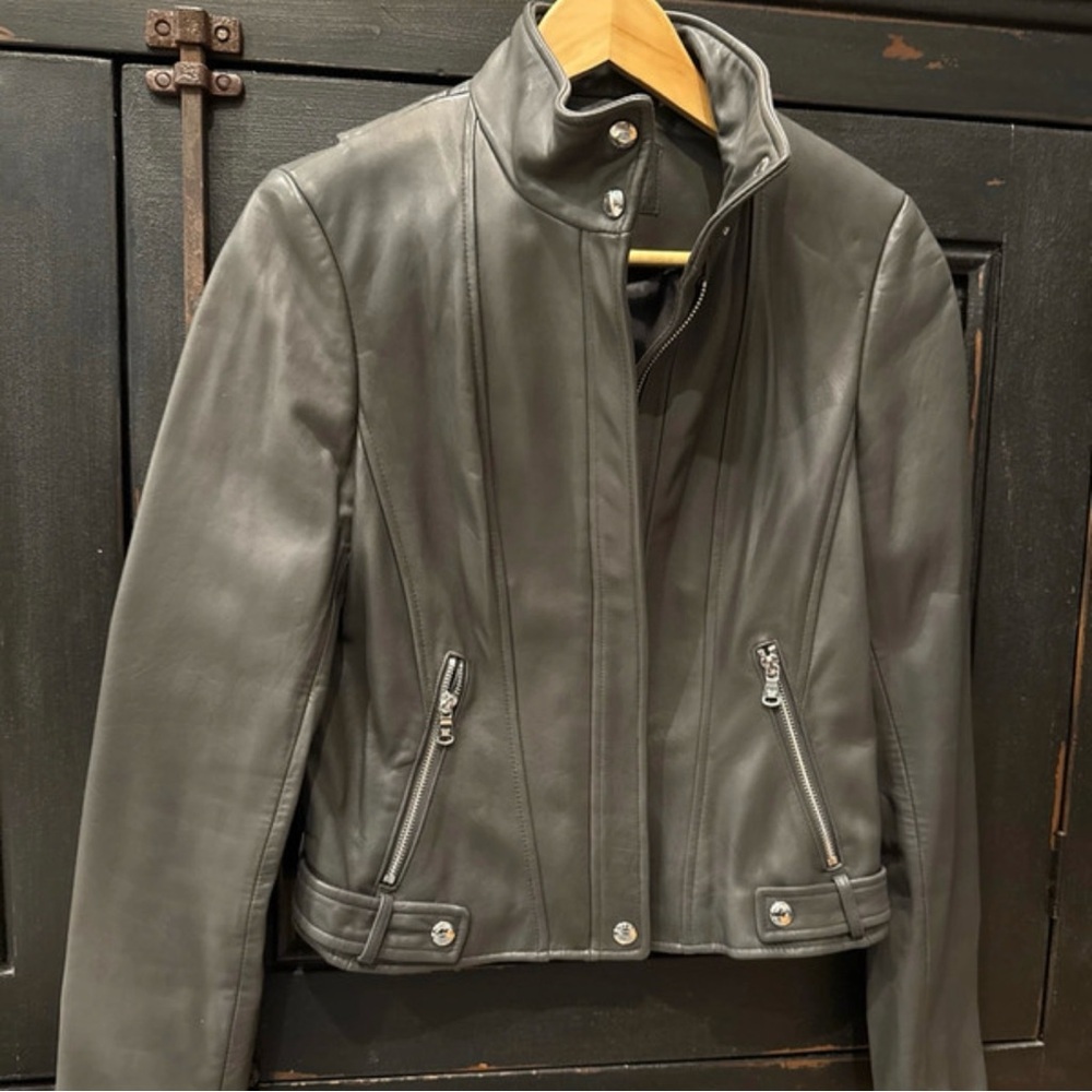 Calvin Klein Collection Women's Leather Jacket in Gray